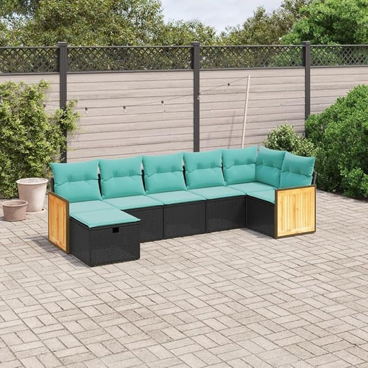 7 Piece Patio Sofa Set with Cushions, Patio Conversation Set Sectional Sofa Porch Furniture Set Outdoor Dining Sets for Negotiation Area Exhibition Poolside Piazza Black Poly Rattan