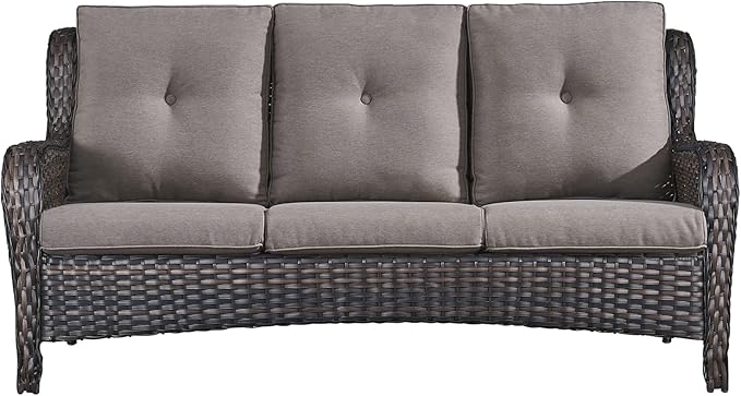 Rilyson Outdoor Couch Wicker Patio Sofa - 3 Seat Rattan Sofa with Deep Seating and Comfortable Cushions for Outside Porch Deck Balcony Garden(Brown/Grey)