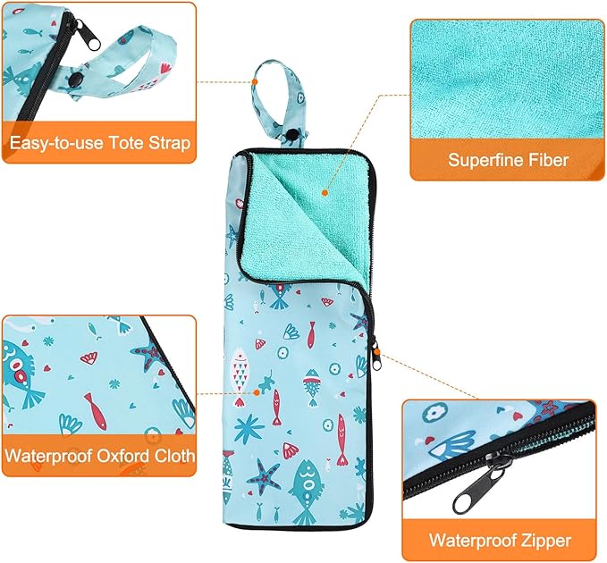 HARFINGTON 2pcs Wet Umbrellas Bag 4.9" x 12.6" Superfine Fiber Strong Water Absorption Umbrella Case Cover Portable Waterproof Case for Storage Travel Home Outdoor, Sky Blue