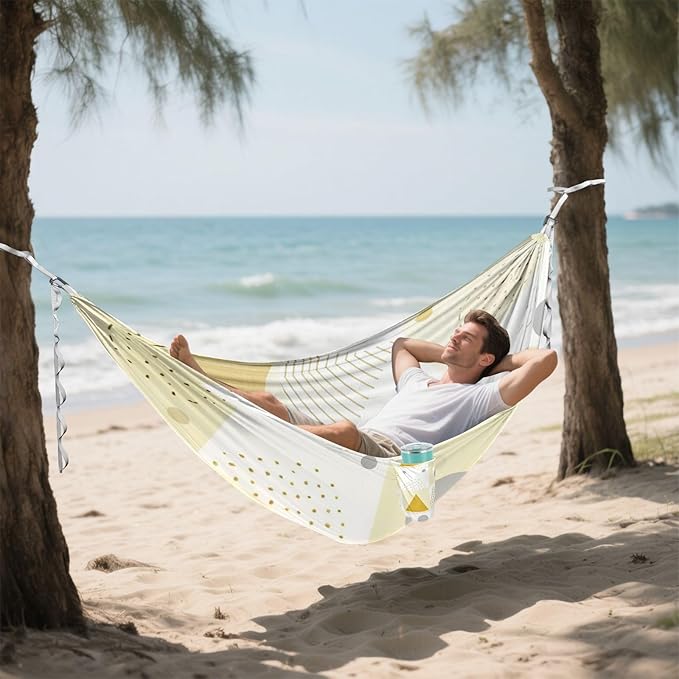 Geometric Shape Pattern Hammocks with Hanging Rope Tree Hammock for Outside Patio Backyard Poolside