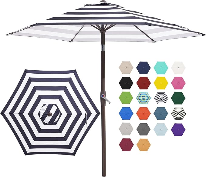 JEAREY 7.5FT Patio Umbrella Market Table Umbrella with 6 Sturdy Ribs, Push Button Tilt/Crank Outdoor Umbrella for Garden, Deck, Backyard, Pool, Black & White Stripe