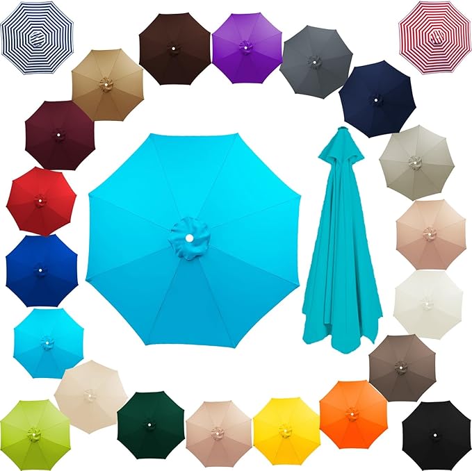 Patio Umbrella Cover Canopy Replacement Top for 8 Ribs, Fade Resistant Outdoor Table Market Umbrella Canopy Cloth for Garden/Deck/Backyard/Pool