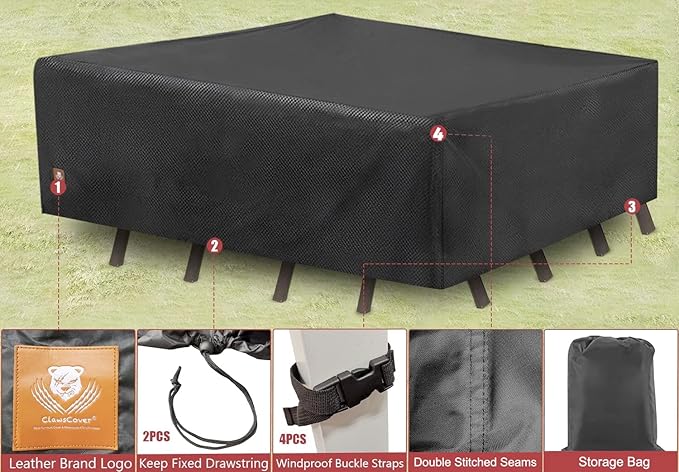 ClawsCover 5-6 Pieces Patio Furniture Sets Covers Waterproof,4 Seater Wicker Rattan Outdoor Sectional Couch Sofa Cover,Fadeless Tearproof Patio Table Set Cover,Rectangle,85Lx59Wx25H Inch