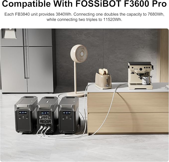 FOSSiBOT F3600 Extended battery FB3840 LiFePO4 upgraded version 3840Wh Capacity Expandable Up to 11520Wh Power Station, Quick Charge, Additional Battery for Home, Emergency Power, Camping Trips
