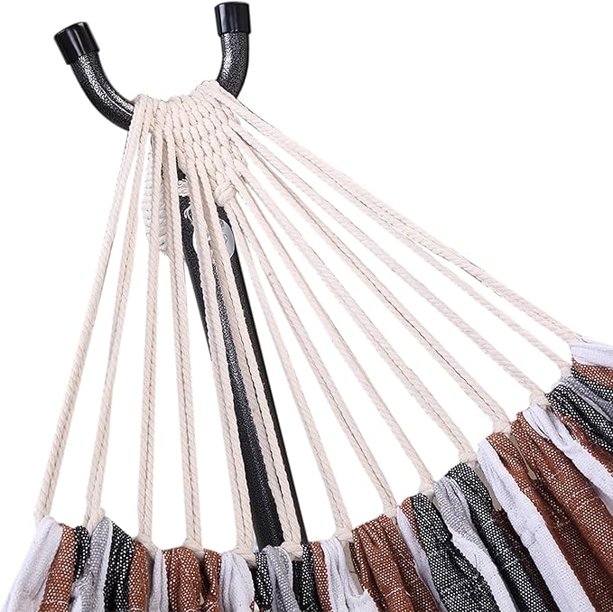 Portable Hammock with Stand, Heavy Duty Hammock with Carrying Bag, Polyester Outdoor Leisure Hammocks for Outside Backyard, Camping, Garden, Yard, Patio, Hamaca con Soporte (Brown Stripes)