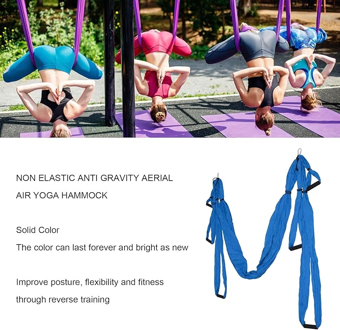 Aerial Yoga Swing Set, Polyester Cotton Yoga Hammock Set, Adjustable Improve Flexibility Yoga Hammock for Physical Exercise (Dark Blue)