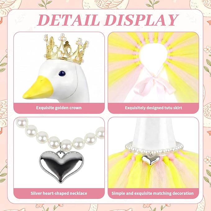 Princess Porch Goose Outfits, Summer Goose Clothes Fits 17-23 In Geese | Cute Goose Outfit Costume with Tutu Skirt for Outdoor Garden Lawn Art Decor(Yellow)