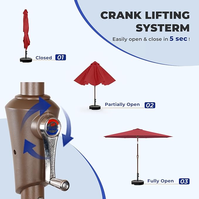 BRIOPAWS 9FT Patio Umbrella with Base Included | Outdoor Table Umbrellas | Push Button Tilt & Crank | 8 Sturdy Fiberglass Ribs | Waterproof | Heavy Duty for Garden Lawn DeckBackyard & Pool
