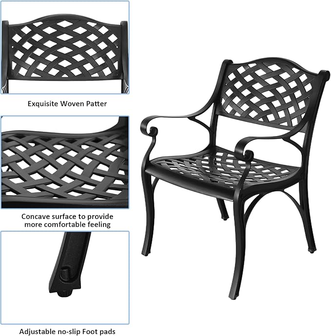 Patio Dinning Set Weather Resistant Cast Aluminum Patio Furniture Set with Umbrella Hole, Bistro Dining Set for Garden (48" x 48" Table B and 6 Chairs Black, 7 Pieces)