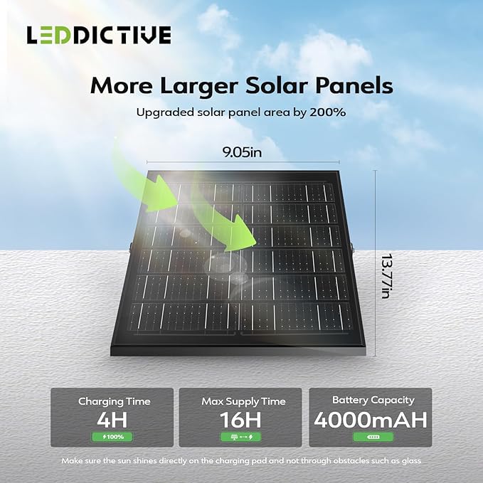 Leddictive LED Solar Lights Outdoor 7000K, 3500LM Solar Powered Flood Lights with 3 Modes, Dusk to Dawn Outdoor Lighting with Remote, IP65 Waterproof, 16.4 Ft Cable for Yard Garage Porch