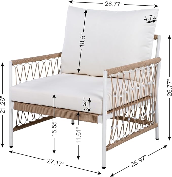 Christopher Knight Home Gwen 3-Piece Bohemian Outdoor Patio Furniture Set, Set of 2 Lounge Chairs with Cushions & Glass Top Side Table, Patio Conversation Set for Garden, Poolside, Beige + Natural