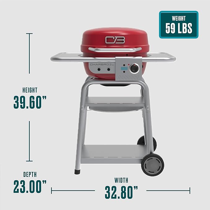 Charbroil 3-in-1 Dual Fuel Outdoor Bistro Pro Electric Grill & Griddle + Charcoal Mode BBQ, Red - 25302146