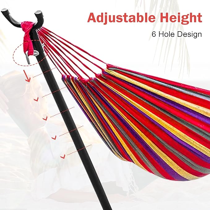 Double Hammock Portable Camping Hammock with Heavy Duty Steel Hammock Stand and Carrying Bag for Outdoor Patio Backyard Indoor,Red (Red)
