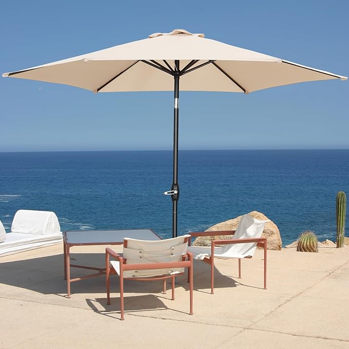 9ft Patio Umbrella Outdoor Portable Table Market Umbrella with Push Button Tilt/Crank,Khaki