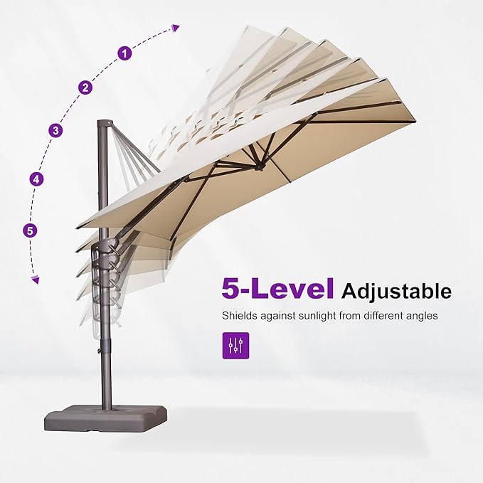 PURPLE LEAF 8' X 8' Cantilever Patio Umbrella with Base Included Antique Bronze Square Umbrella with 360° Rotation and Aluminum Offset Hanging Outdoor Umbrella for Pool Garden Backyard Deck, Beige