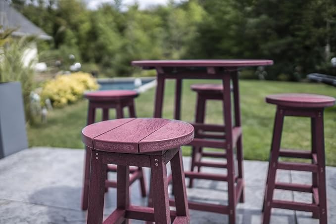 Durable Recycled Plastic Outdoor Round Patio Bar Table, Red Rock