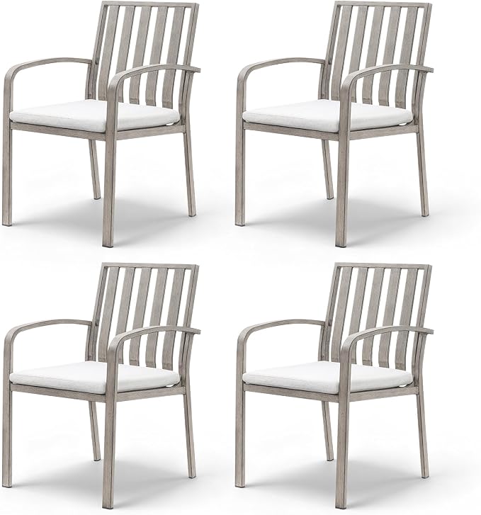 Never-Rust Patio Dining Chairs Set of 4, Aluminum Outdoor Dining Chairs with Polyester Seat Cushions, Deep Seating Outdoor Chairs for Table, Sturdy Patio Furniture Set for Deck, Garden, Pool