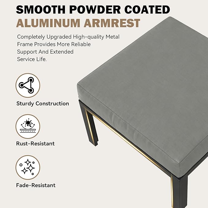 HOMREST Oversized Metal Outdoor Ottoman, 2-Piece Aluminum Footstool w/Removable Cushion, Multipurpose Footrest Stool Additional Seating, Set of 2 Outdoor Ottomans for Patio Deck (Gray)