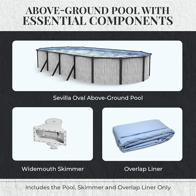 Blue Wave Sevilla 12x24-ft Oval 52-in Deep Hard Sided Steel Wall Above Ground Pool with 6-in Top Seats, 5-in Verticals, Skimmer & Vinyl Liner - 6,300 Gallon Cap for Family Swimming & Recreation