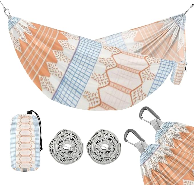 Orange Cute Lace Stripes 330lb Capacity Hammocks for Camping with Tree Straps Portable Hammock for Outside Patio Garden hamacas para adultos con soporte