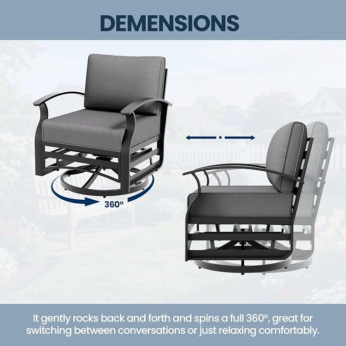 Aluminum Outdoor Patio Furniture Set,5 Seats Patio Conversation Sets with 45" Propane Fire Pit Table 2 Ottomans,Metal Furniture Set with 2 Swivel Rocking Chairs,Grey