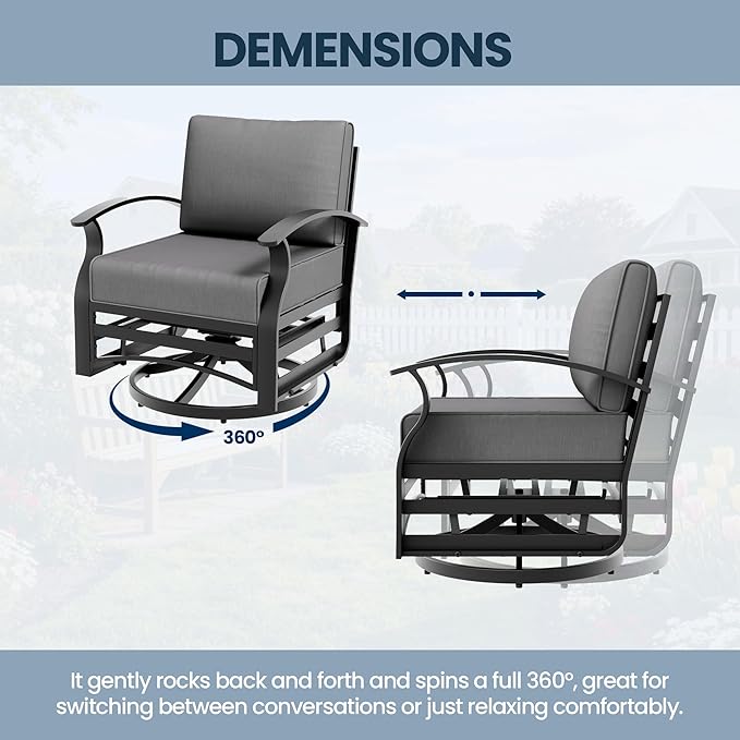 Aluminum Outdoor Patio Furniture Set,5 Seats Patio Conversation Sets with 2 Ottomans,Metal Patio Sectional Furniture Set with 2 Swivel Rocking Chairs,Grey