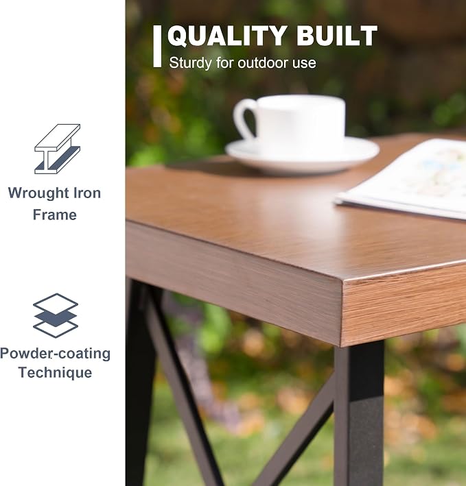 VICLLAX Patio Bar Table Rectangle Outdoor Counter Height Dining Table for Patio Garden Backyard Poolside, Walnut