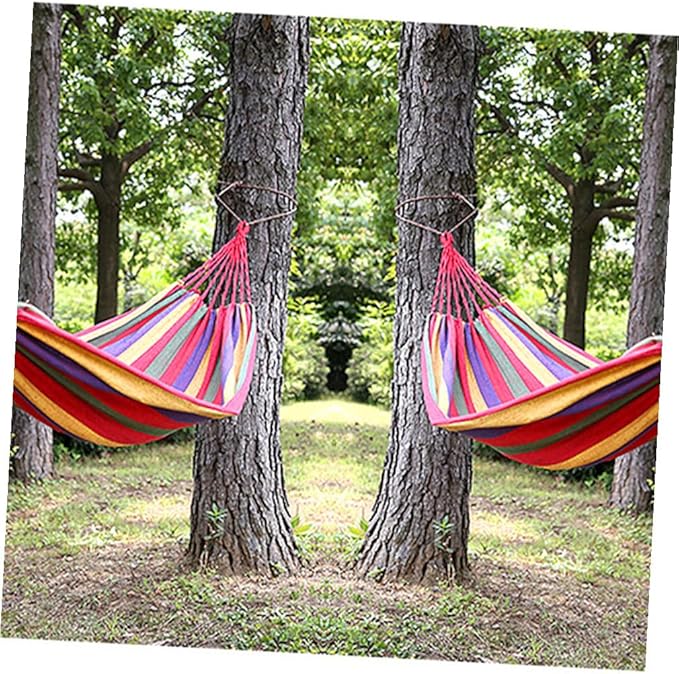 Happyyami Camping Hammock Canvas Hammock Outdoor Hanging Chair 190x85cm Portable Striped Swing for Garden Patio and Travel Use