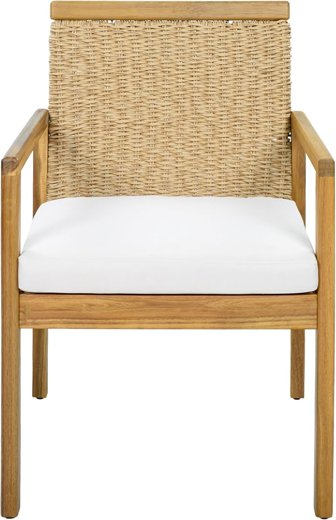 Christopher Knight Home Kora Acacia Wood Dining Table Set for 6, Outdoor Dining Set for 6, Rustic Oval Patio Dining Table and Chairs Set with PE Wicker Backrest & Soft Cushions, Teak+Natural+Beige