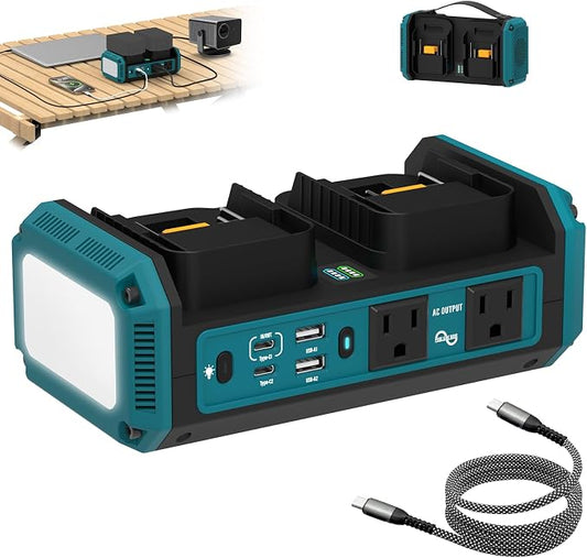 Kzreect 350W Pure Sine Wave Power Inverter Compatible with Makita 18V Batteries (Battery Not Included), Dual-Battery Auto-Switch, DC 18V to AC 120V, 140W USB-C PD, 600lm LED Light