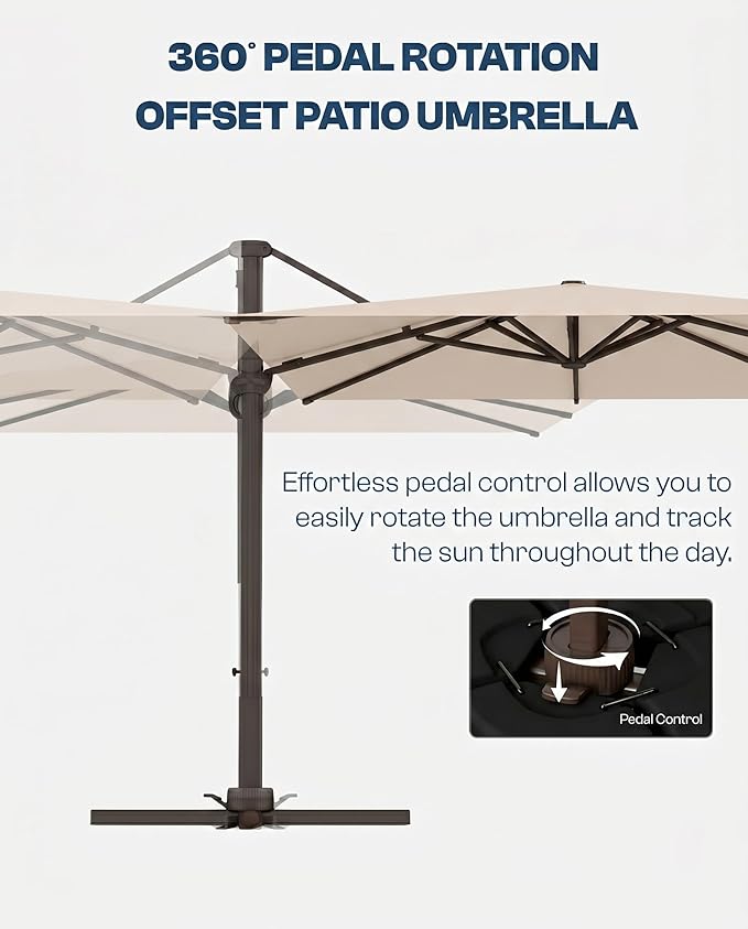 9x9 FT Square Cantilever Umbrella,Easy Tilt, Fade Resistant & 360° Rotation, Offset for Pool Deck Backyard Patiobeige (Base not Included)