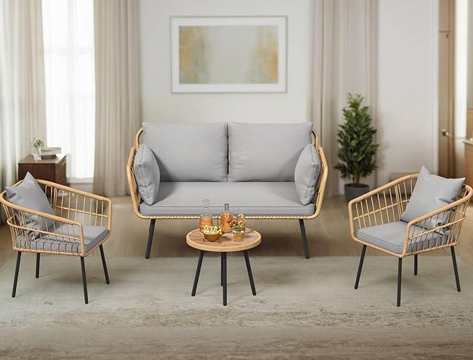 YITAHOME Sectional Sofa Couches for Living Room, 4 Seater Sectional Sofa Set with Thickness Cushions and Side Table - Grey