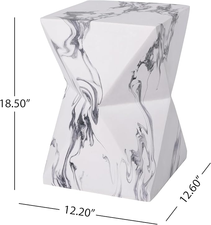 Christopher Knight Home 18.5 Inch Modern Geometric MGO Side Table Hourglass Accent End Table Faux Marble Look Indoor Outdoor Patio Living Room Bedroom