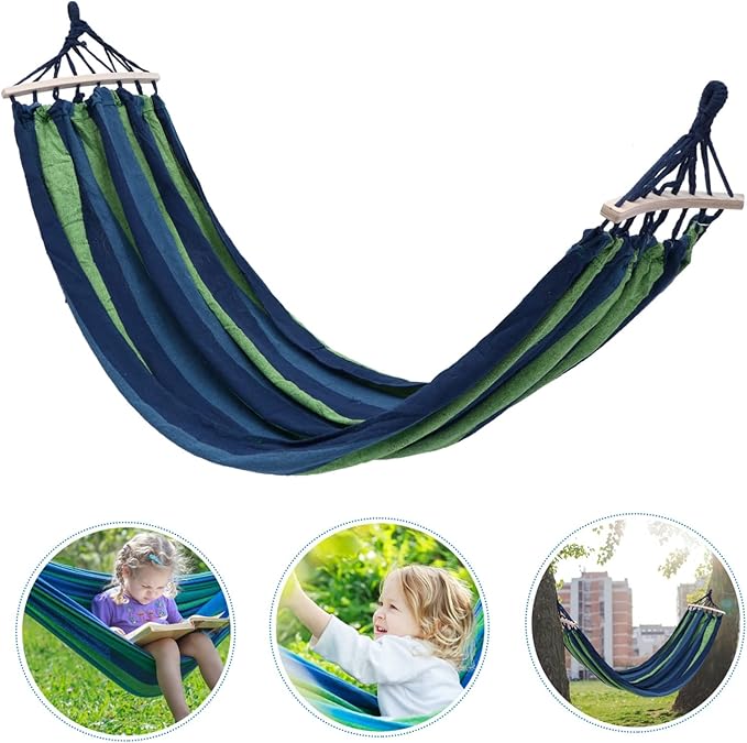 Kisangel Garden Widened Canvas Hammock Portable Thickened Swing for Camping Outdoor and Relaxation for Adults and Boys and Girls
