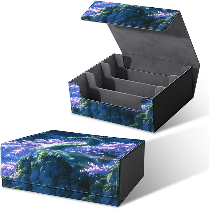 Large Card Deck Box for MTG, Fits 1200+ Sleeved Cards, PU Leather Storage Case with Strong Magnetic Closure, Multiple Colors for TCG CCG Baseball Card Collections, Purple Tree Dragon