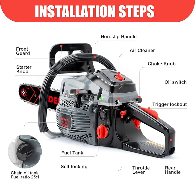 62CC Gas Chainsaws 2-Stroke Gasoline Chainsaw 20-Inch Gas Powered Chainsaws for Cutting Wood Tree Outdoor Garden Farm Home