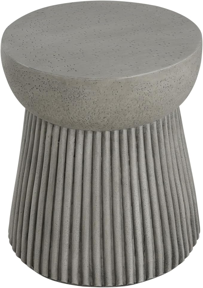 Outdoor Side Table Concrete End Table Faux Stone Side Tables Small Coffee Tables for Indoor Outdoor, Garden Stool Plant Stand for Porch, Backyard Patio,15"*15"*16.75"Dark Grey