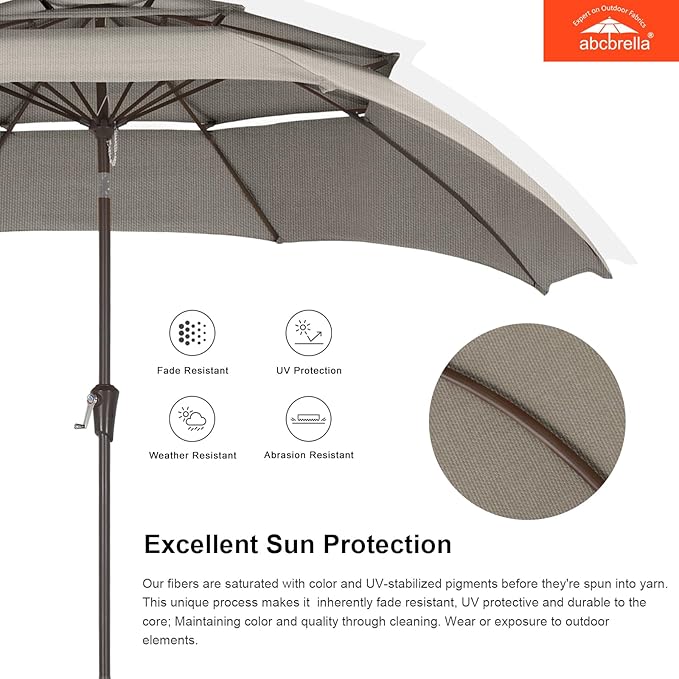 ABCCANOPY 5-Year 10-Year No Fading 9FT 3 Tiers Patio Umbrella, Outdoor Table Umbrella with 8 Sturdy Ribs for Deck, Backyard, Garden, Yard