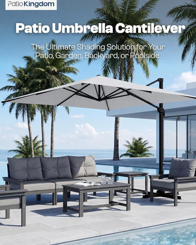 9x9 FT Square Cantilever Umbrella,Easy Tilt, Fade Resistant & 360° Rotation, Offset for Pool Deck Backyard Patiolight gray (Base not Included)