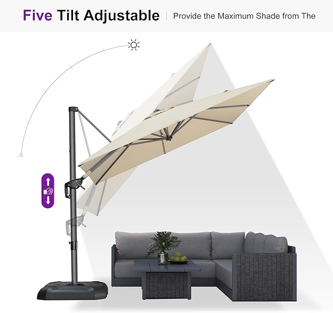 PURPLE LEAF 8'×8' Patio Cantilever Umbrella with Base Included Offset Outdoor Umbrella with Cover Square Outdoor Patios for Backyard Pool Garden Beige
