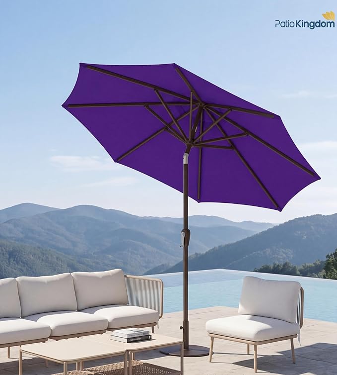 PatioKingdom Auto-Tilt 9FT Patio Umbrella Outdoor with 8 Sturdy Fiberglass Ribs,Market Table Umbrella for Pool,Backyard,Deck and Garden