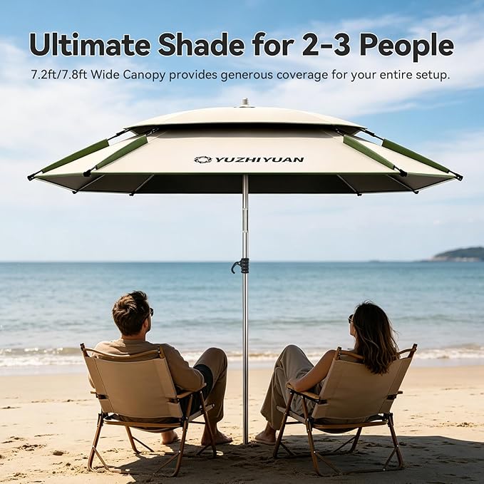 Patio Umbrella with Exclusive Black Coating, 7.2ft/7.8ft Heavy-Duty Double-Layer Nylon Canopy, Adjustable Tilt Sun Shade Outdoor Table Umbrella, UV Protection & Carry Bag for Beach, Fishing, Backyard