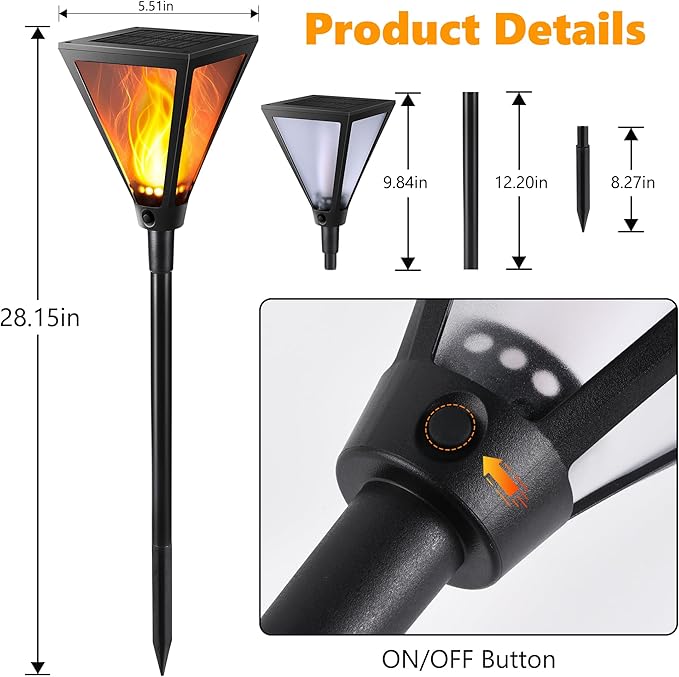 iBaycon 2 Pack 28" Solar Flame Torch Lights, Flickering Flame Garden Lights Outdoor Waterproof, Solar Pathway Light for Yard Lawn Path Landscape Decor