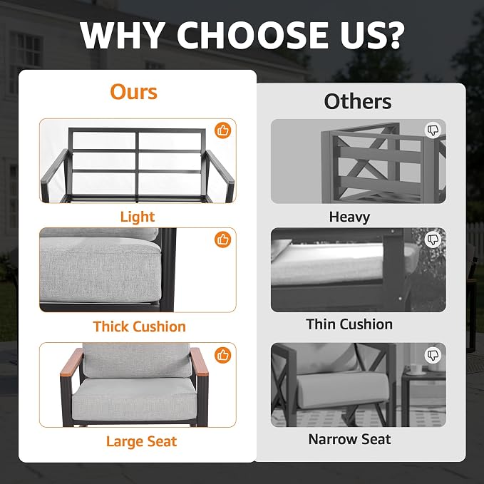 NATURAL EXPRESSIONS Aluminum Patio Loveseat Sofa, Outdoor Couch Furniture with Fauxwood Armrest, 6" Olefin Cushion, All-Weather Outside Couch for Porch, Yard, Balcony, Deck