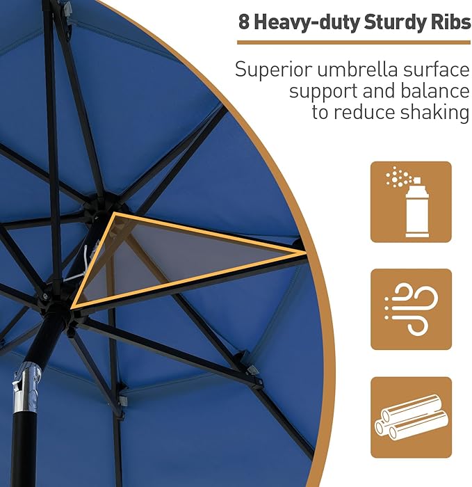 COSIEST 9FT 3 Tiers LED Patio Umbrella, Outdoor Umbrella with Solar LED Lights, Market Patio Table Umbrellas with 8 Sturdy Ribs, Pool Umbrella for Garden, Pool, Backyard, Navy Blue