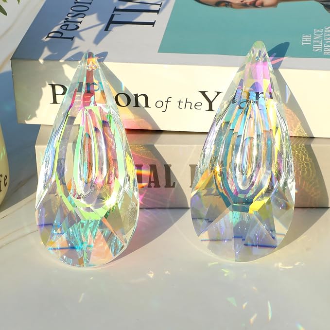 120mm Crystal Suncatcher, 2 Pack Large Prism Sun Catchers Indoor Windows | Hanging Ornaments Rainbow Maker Pendant for Outdoor Garden Chandelier Birthday Wedding Party Valentines Day Gifts for Women