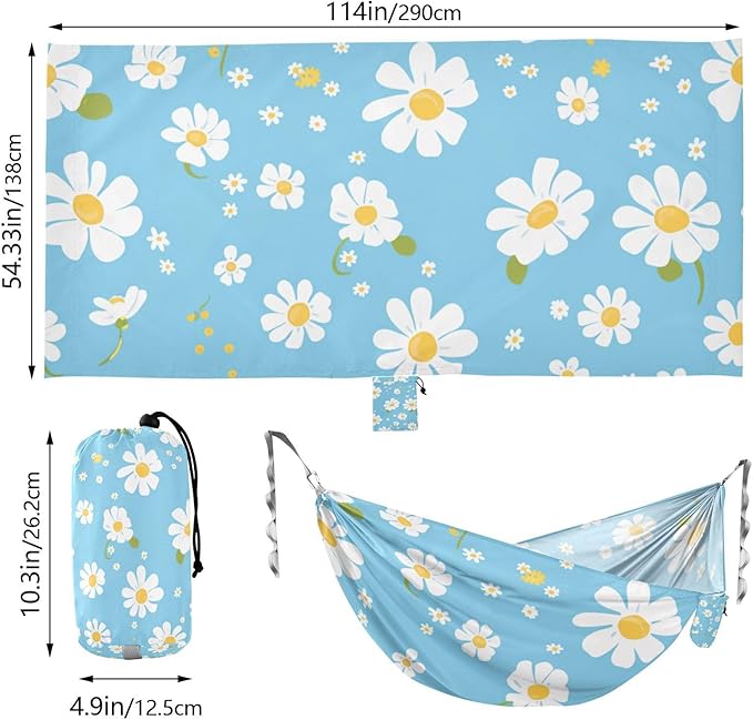 Simple Blue Daisy 330lb Capacity Outdoor Hammocks with Tree Straps Tree Hammock for Outside Patio Backyard Poolside hamaca para Camping 0 a 24 Meses