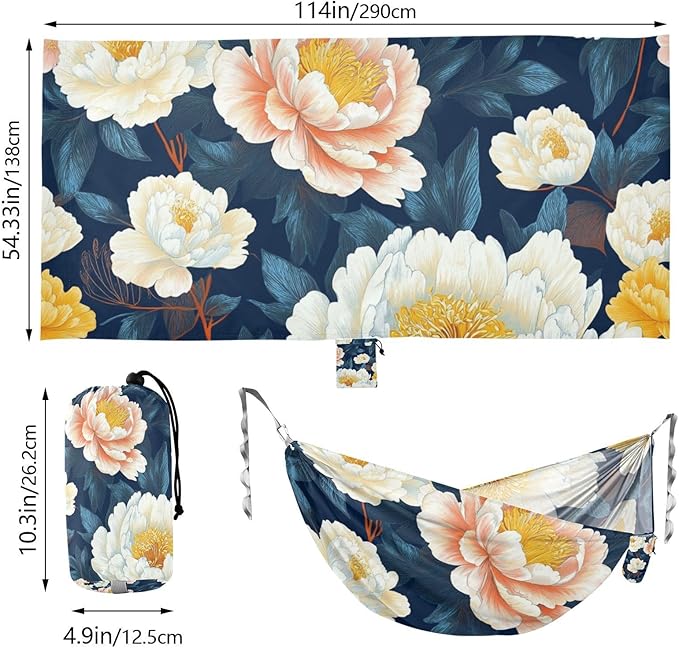 Chinese Style Peonies Floral Pattern 330lb Capacity Hammocks with Tree Straps Backyard Hammock for Patio Backyard Lounge Base hamaca de Algodon para Jardin
