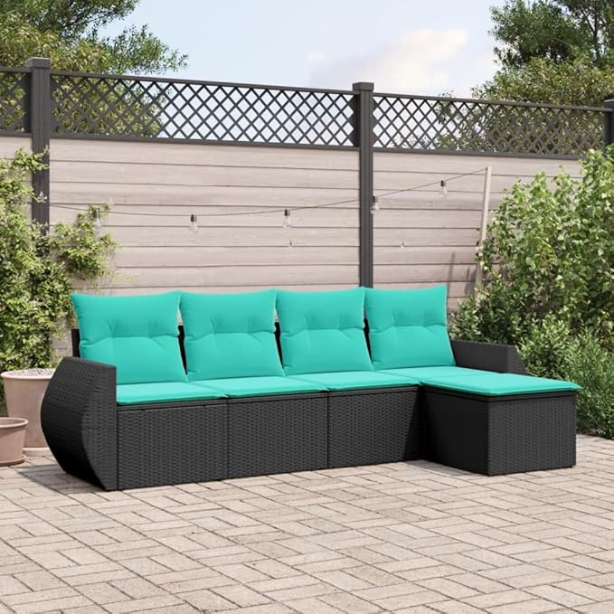Patio Furniture Sets,Outdoor loveseat,Patio Conversation Sets,5 Piece Patio Sofa Set with Cushions Black Poly RattanSuitable for Patio, Garden, Gazebo Low