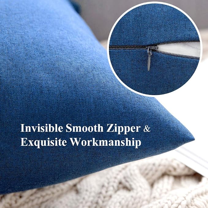 MIULEE Pack of 2 Decorative Outdoor Solid Waterproof Throw Pillow Covers 18x18 inch Blue with 2 Packs of Outdoor Pillow Inserts